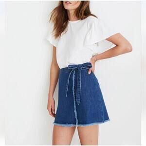 Madewell Denim Wrap Front Raw Hem Mini Skirt Size 0